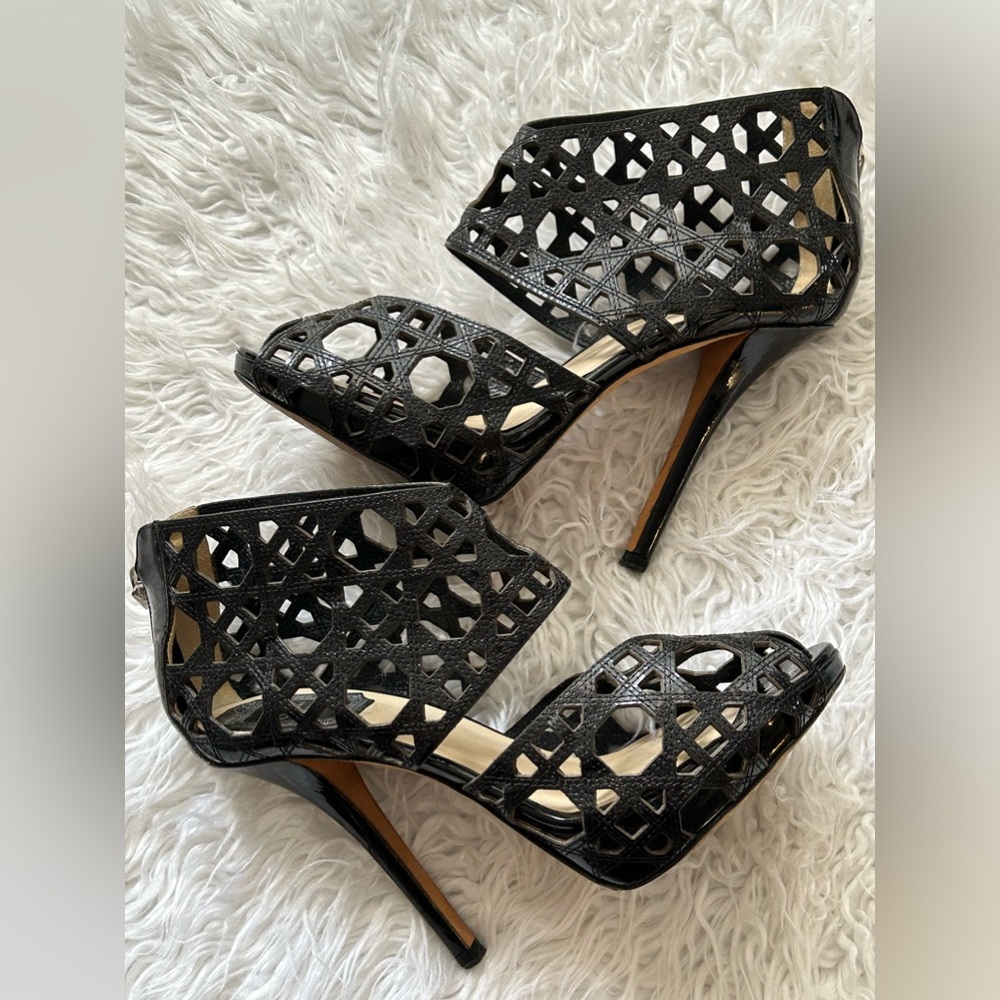 Dior miss Dior caged peep toe laser cut out heels size 6 black